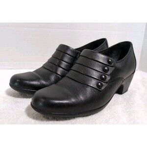 CLARKS BENDABLES SLIP-ON BLACK LEATHER SHOES 2" HEAL WOMEN'S SIZE 7.5 M VGC